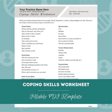 Coping Skills Worksheet Editable Fillable Pdf Template Etsy