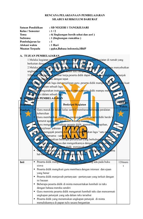 RPP Kelas 1 Tema 6 Sub Tema 1 Pb 1 RENCANA PELAKSANAAN PEMBELAJARAN