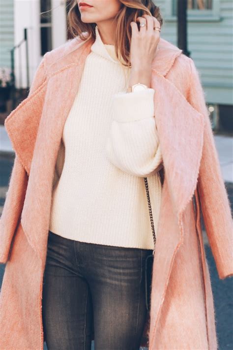 Pink Wool Coat And Cozy White Knit Sweater On Jess Kirby Cozy Sweaters