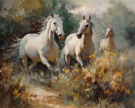 Premium AI Image | A painting of horses running in the wild