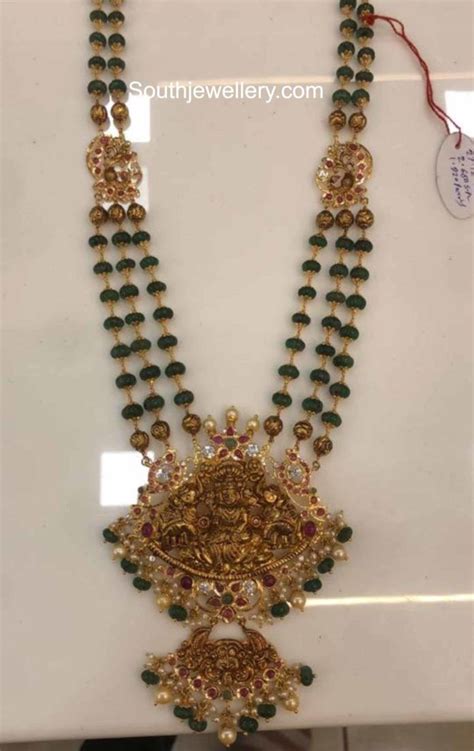 Emerald Beads Haram With Lakshmi Pendant Photo Pearl Jewelry Design