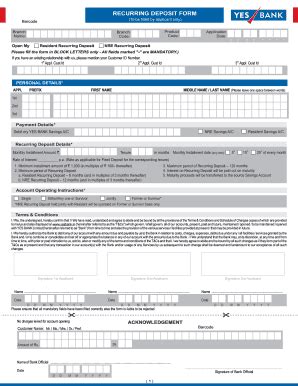 Fillable Online Yesbank RECURRING DEPOSIT FORM Yesbank In Fax Email