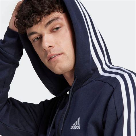 Jaqueta de Moletinho Capuz Zíper Essentials 3 Stripes Masculina