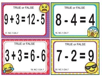 North Carolina Math NC 1 OA 7 1st Grade Task Cards True And False Equations