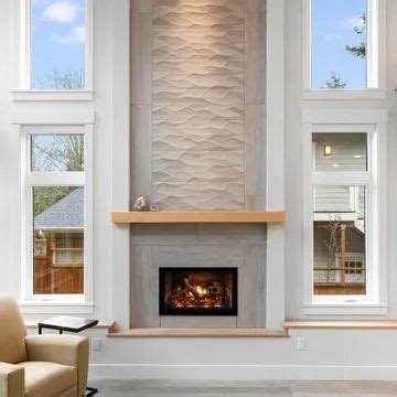 75 Vaulted Ceiling Living Room With A Tile Fireplace Ideas You Ll Love