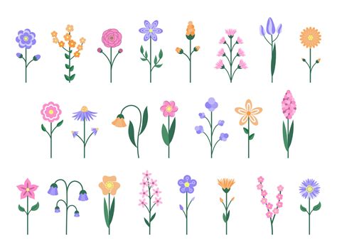 set of cute spring flowers. Cartoon style. Vector illustration ...