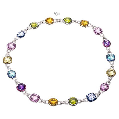 Multi Color Gemstone Diamond Gold Necklace For Sale At Stdibs