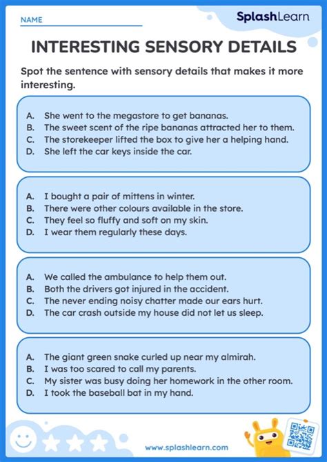 Identify Sensory Details Worksheets Library