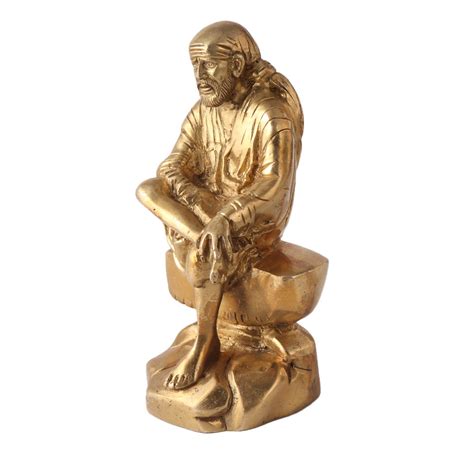 Brass Statue Of Shri Sai Baba Sitting On Stone