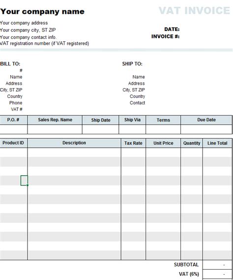 Vat Invoice Template Free Word Templates