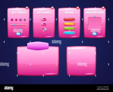 Glossy Pink Boards With Buttons For Game Interface Design Vector