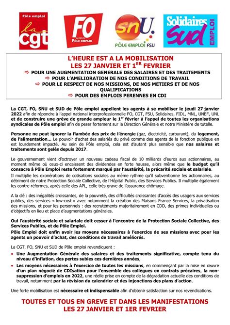 Communiqué intersyndical CGT FO SNU SUD Le 27 janvier et le 1er