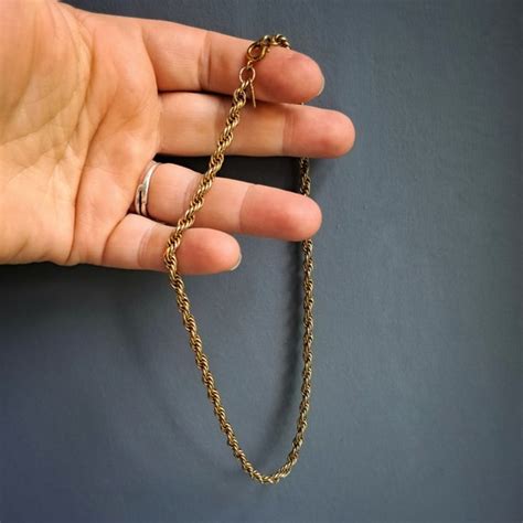 1970s Vintage Gold Plated Twisted Rope Chain Necklace Gem