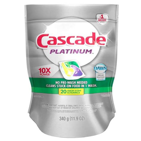 Cascade Platinum Actionpacs Lemon Scent Dishwasher Detergent 20 Count 003700091178 The Home