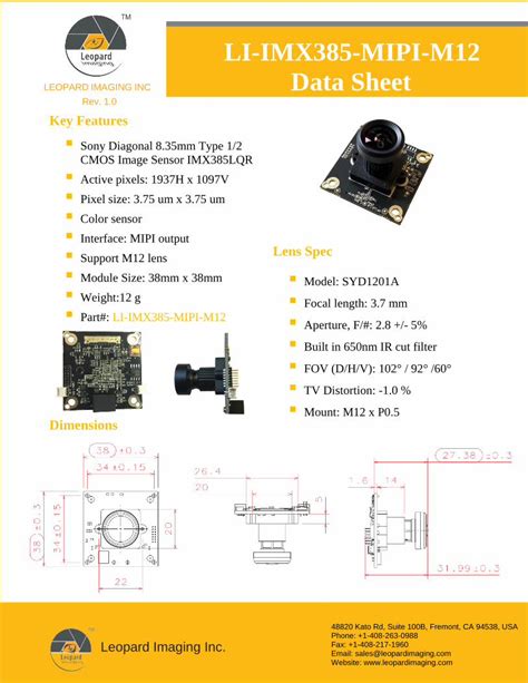 Pdf Li Imx Mipi M Data Sheet Leopard Imaging Inc