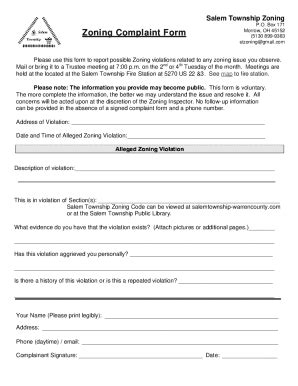 Fillable Online Zoning Complaint Form PDF Fax Email Print PdfFiller