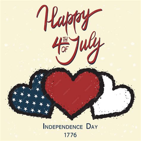 Premium Vector Happy 4th Of July Greeting Card With Three Hearts In