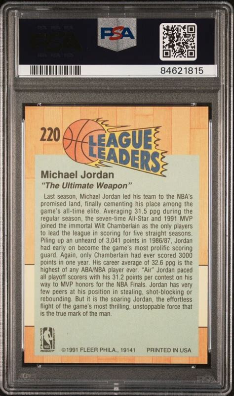 1991 Fleer Basketball Michael Jordan League Leaders 220 PSA 8 NM MT