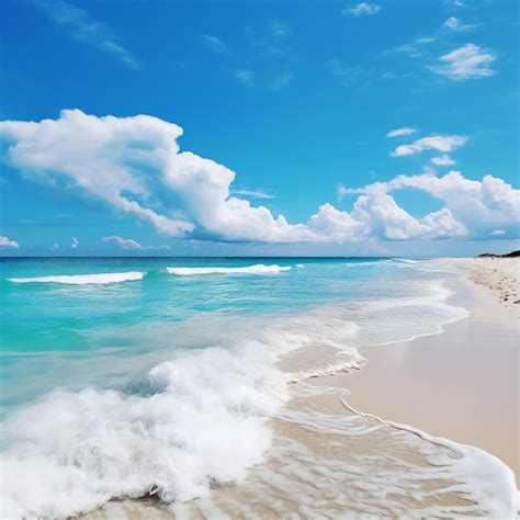 Premium Ai Image Sea Beach With White Sand And Blue Water Cloudy Sky