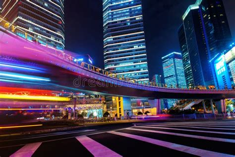 Modern City At Night Shanghai Lujiazui Finance Street Editorial Stock