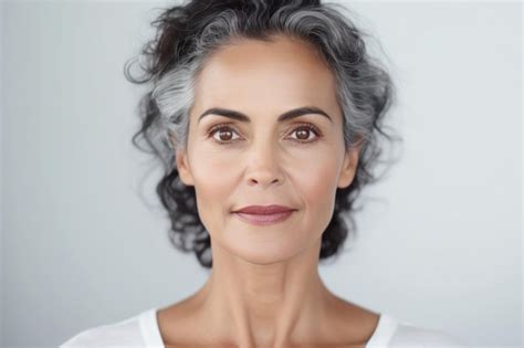 Mujer De Mediana Edad Con Cabello Corto Gris Y Negro En El Espacio De