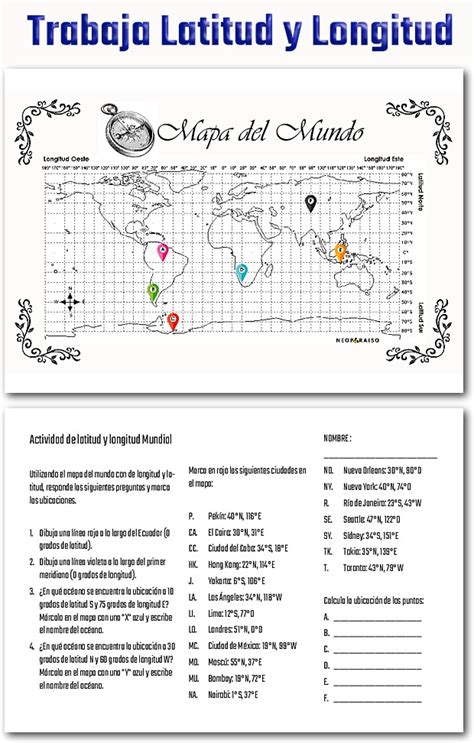 Hoja De Trabajo Del Mapa Mundial De Longitud Y Latitud