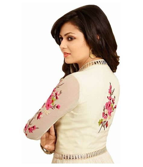 Style Amaze White And Beige Georgette Anarkali Semi Stitched Suit Buy