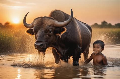 Niños bañándose en el río Foto Premium