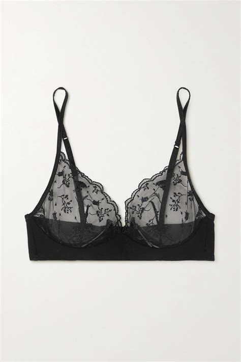 La Perla Midnight Botanica Embroidered Tulle And Cotton Blend Jersey