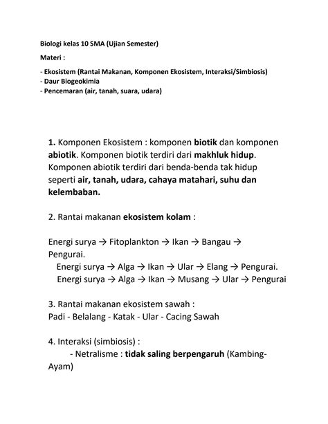 Solution Biologi Kelas 10 Ekosistem Dan Daur Biogeokimia Pencemaran