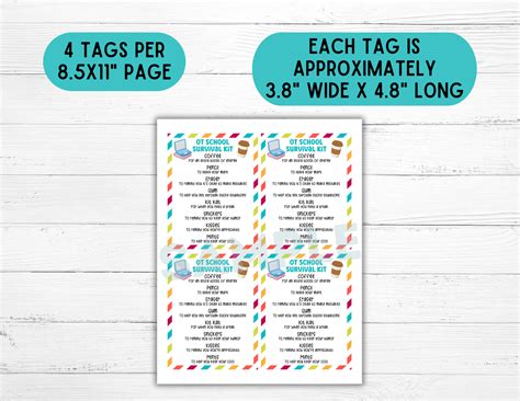 Ot School Survival Kit Gift Tag Occupational Therapy Student Printable