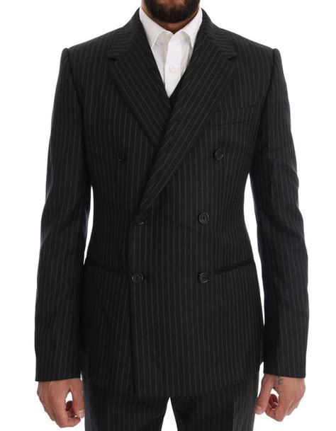 New 2800 Dolce And Gabbana Suit Black Striped Double Breasted 3 Piece