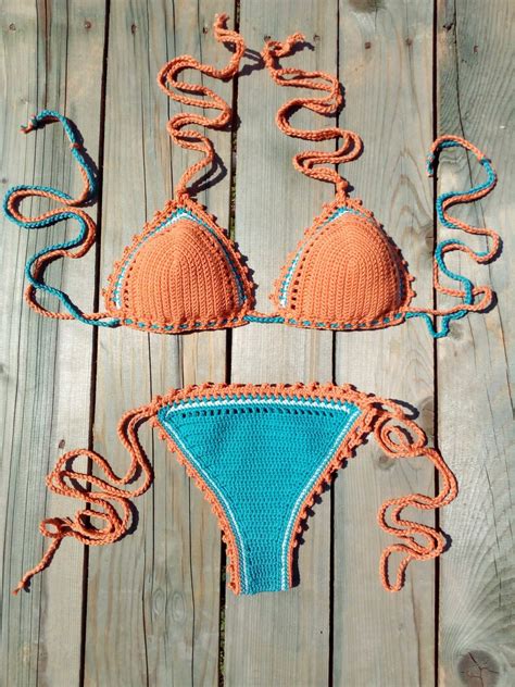 Bikini De Ganchillo En Polvo Naranja Tirquoise Bikini Crochet Etsy