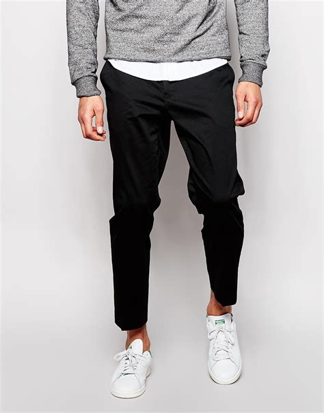 Lyst Asos Skinny Smart Cropped Trousers In Cotton Sateen In Black For Men