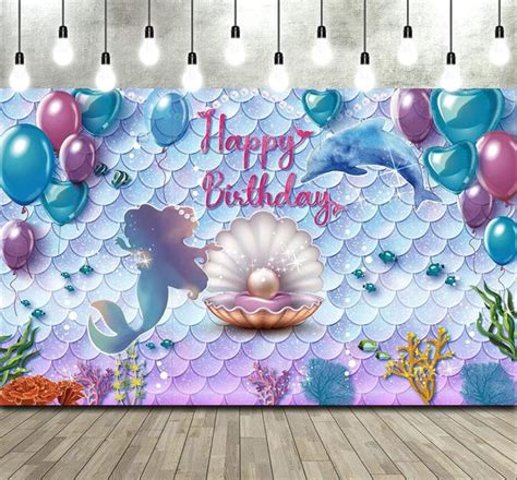 Under The Sea Mermaid Birthday Party Backdrop Girl Princess Mermaid