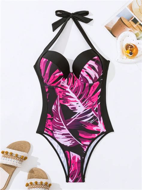 Shein Dd Tropical Print Push Up One Piece Swimsuit Shein Usa