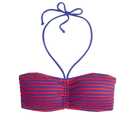 J Crew Deck Stripe Tie Front Bandeau Bikini Top In Purple Electric Red