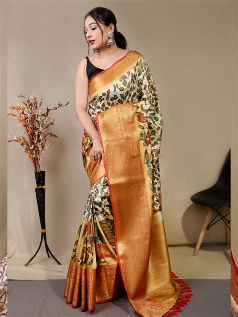 Pure Kanchipuram Saree With D Kalamkari Prints Dvz