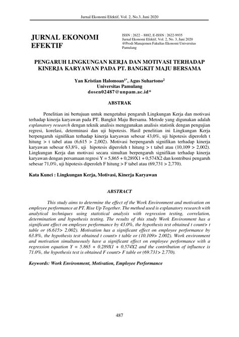 PDF PENGARUH LINGKUNGAN KERJA DAN MOTIVASI TERHADAP KINERJA KARYAWAN