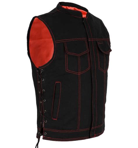 Denim Motorcycle Vest - Men's - Red Stitching - MV97320-ZIP-RTRL-BD-DL