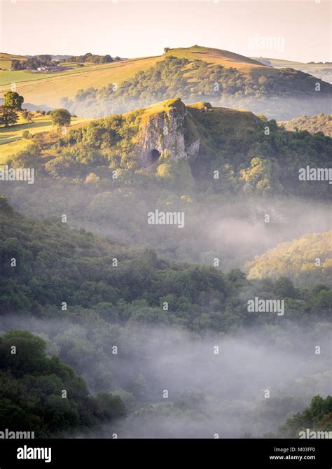 Thors Cave In The Mist Peak District Stock Photo Alamy