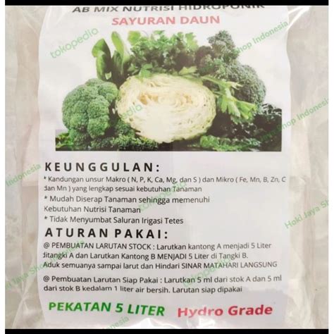 Jual Nutrisi Hidroponik Ab Mix Nutrisi Sayuran Daun Pekatan Liter