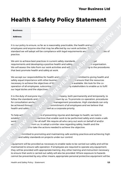 Statement Health And Safety Policy Template Haspod