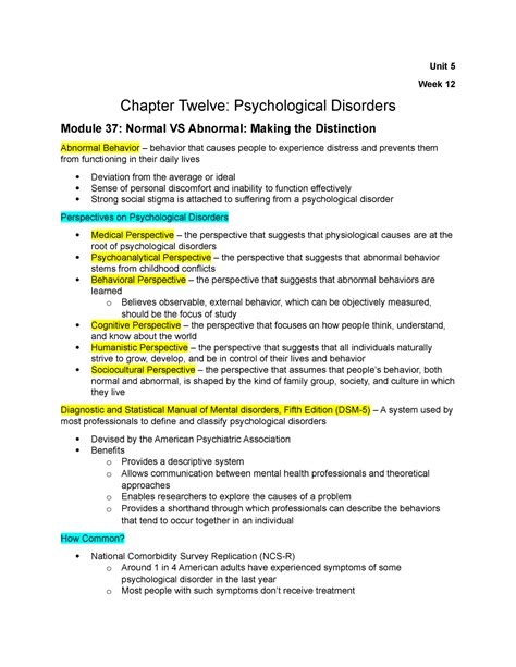 Chapter Notes Psychological Disorders Unit Week Chapter