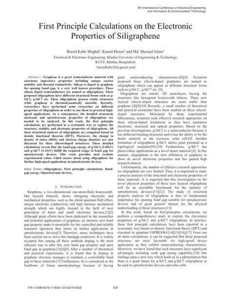 PDF First Principle Calculations On The Electronic Properties Of