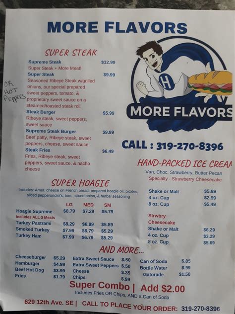 Menu at More Flavors restaurant, Cedar Rapids