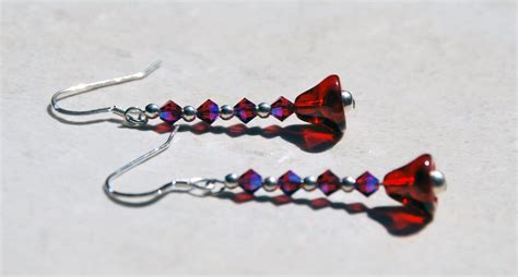 Christmas Holiday Red Bell Earrings Czech Glass Red Ab Swarovski Sterling Silver Beads