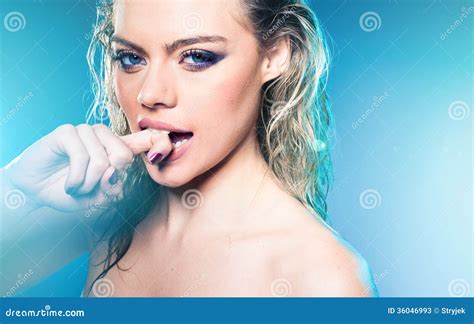 Beautiful Blond Woman Biting Her Finger Stock Image Image Of Sensual Young 36046993