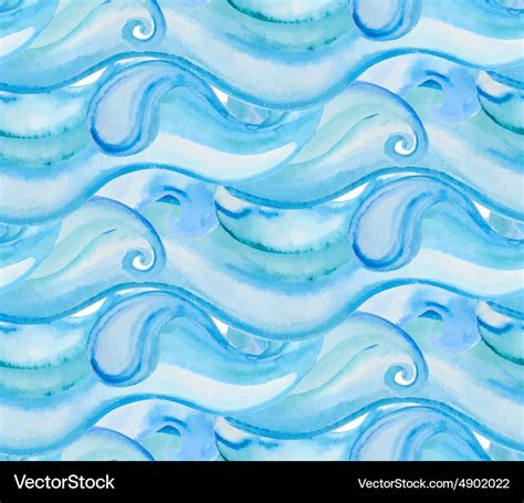 Watercolor Background With Blue Sea Waves Seamless