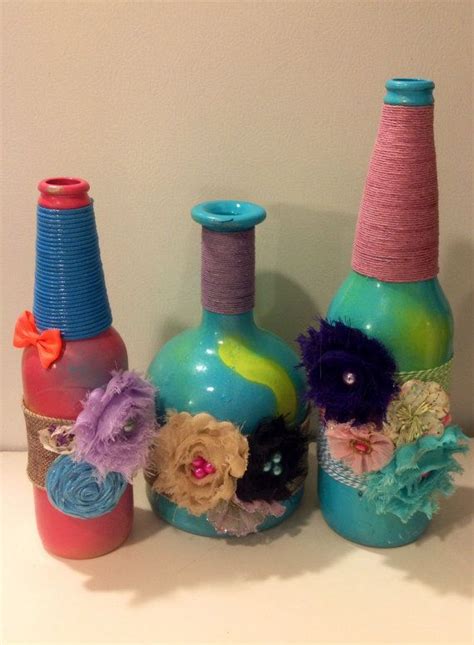 Hand Painted Wine Bottle Vase Set Tie Dye Bottle Vase Up Cycled